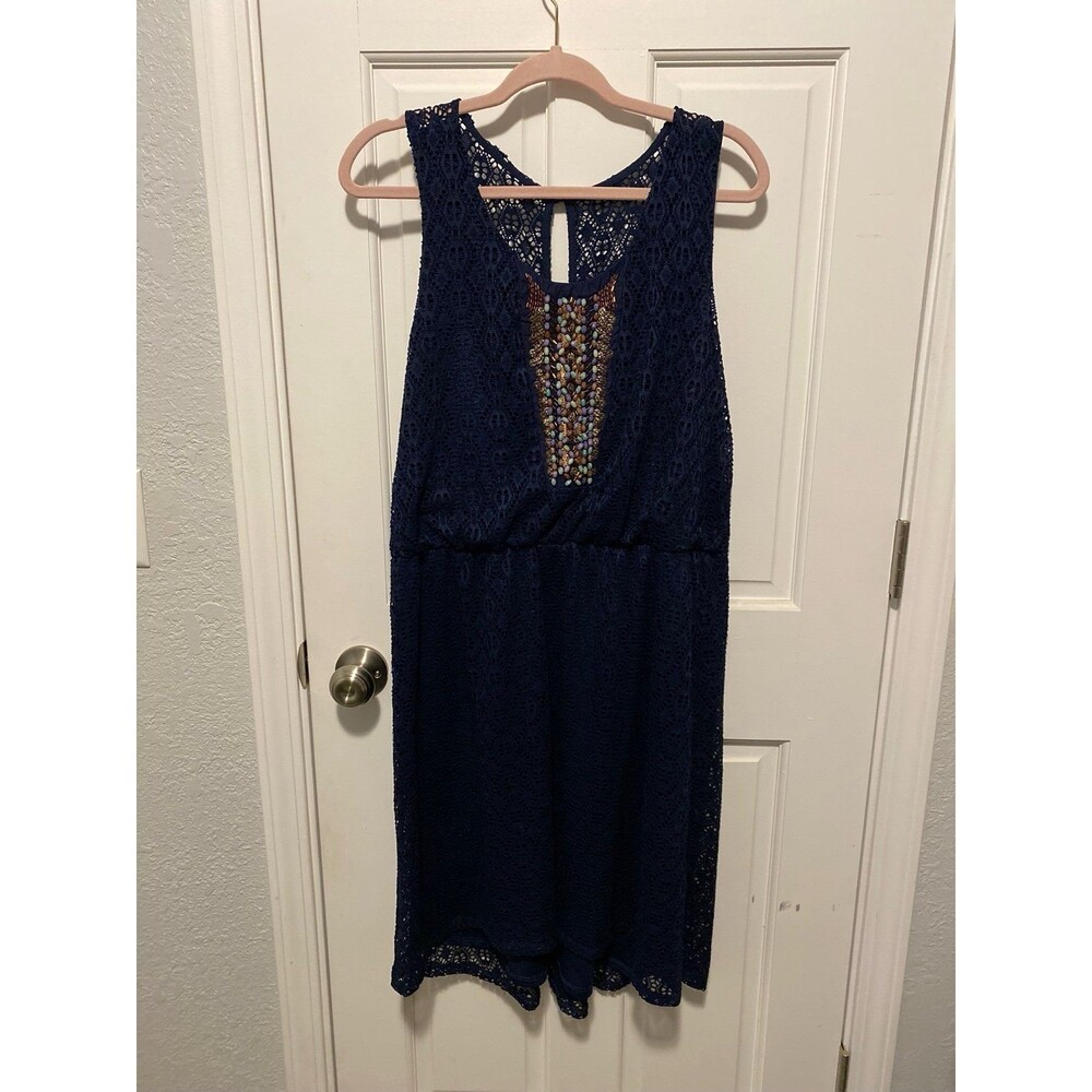 Maurices Navy Blue Beaded Crochet Dress Womens Size XL